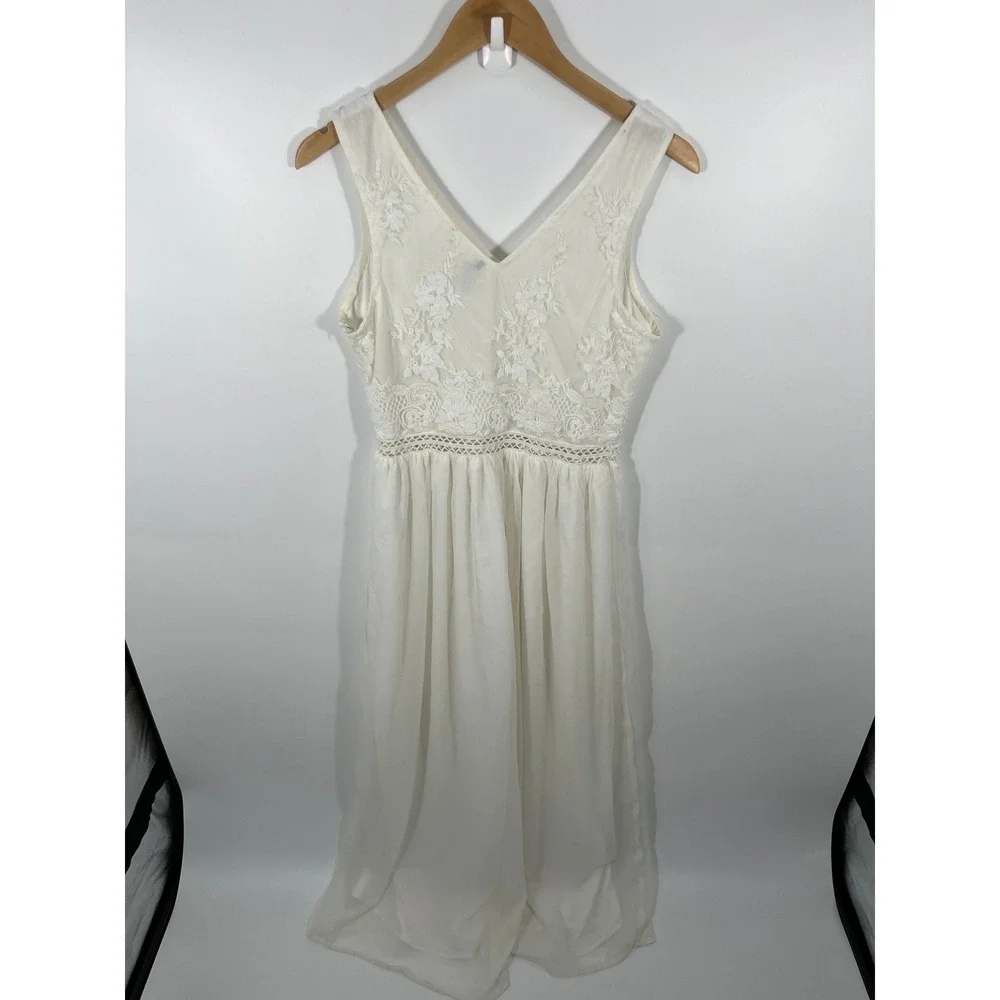 Boho Chic Coastal Fairy Womens Maxi Dress 14 White Floral Lace Beach Euro Summer